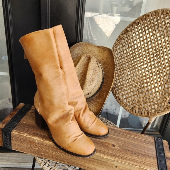 Free People Elle block heel boots brown louch leather boots - Picture 5 of 10